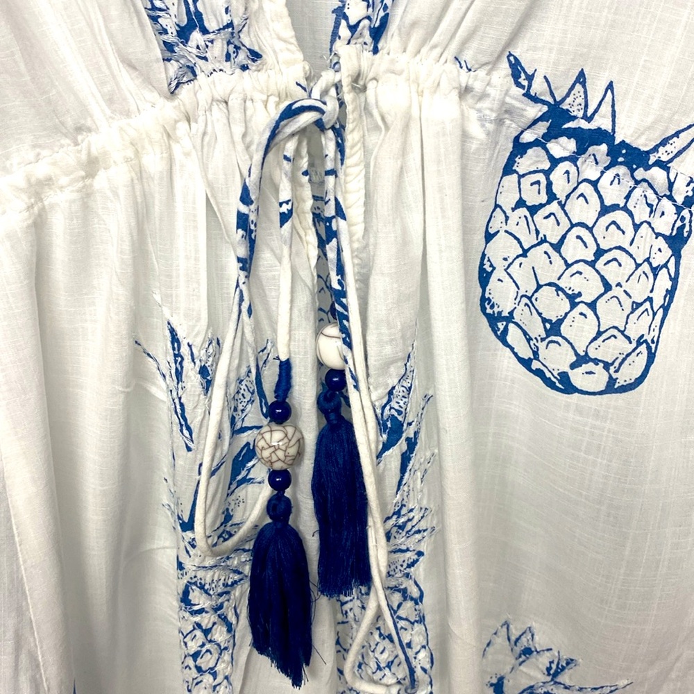 Blue Island White and Blue Pineapple Swim Coverup - Picture 2 of 5